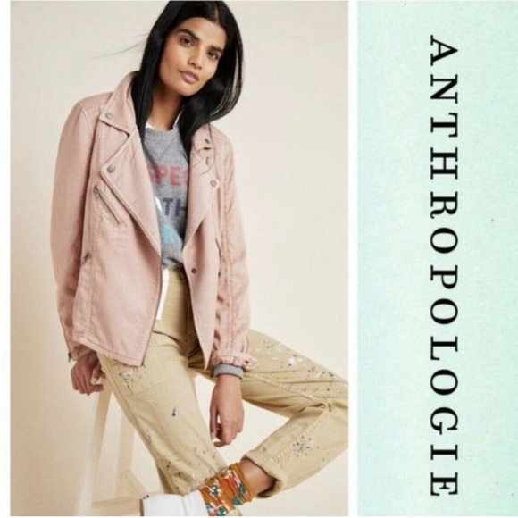 Marrakech Blush Pink Moto Jacket Peplum Utility Cotton XS Anthropologie - Picture 5 of 5